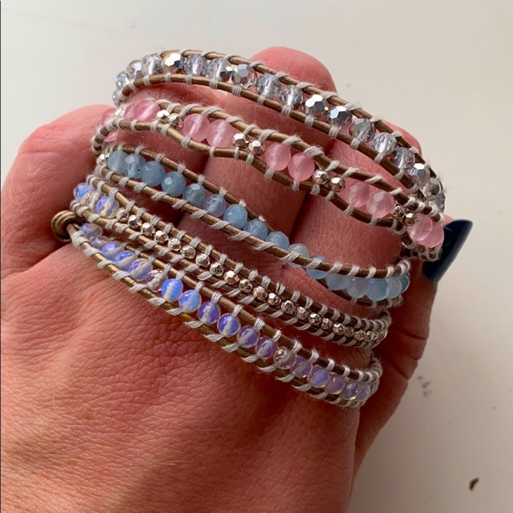 NEW Beaded Wrap Bracelet Adjustable- Pink, Bronze